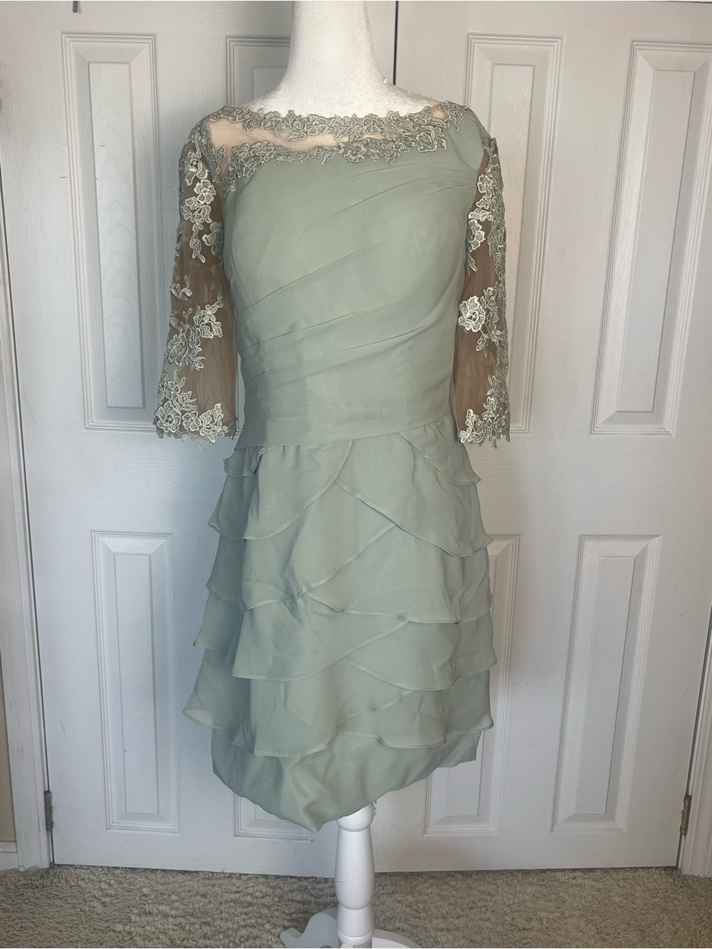 Sage Green Lace-Accent Midi Dress